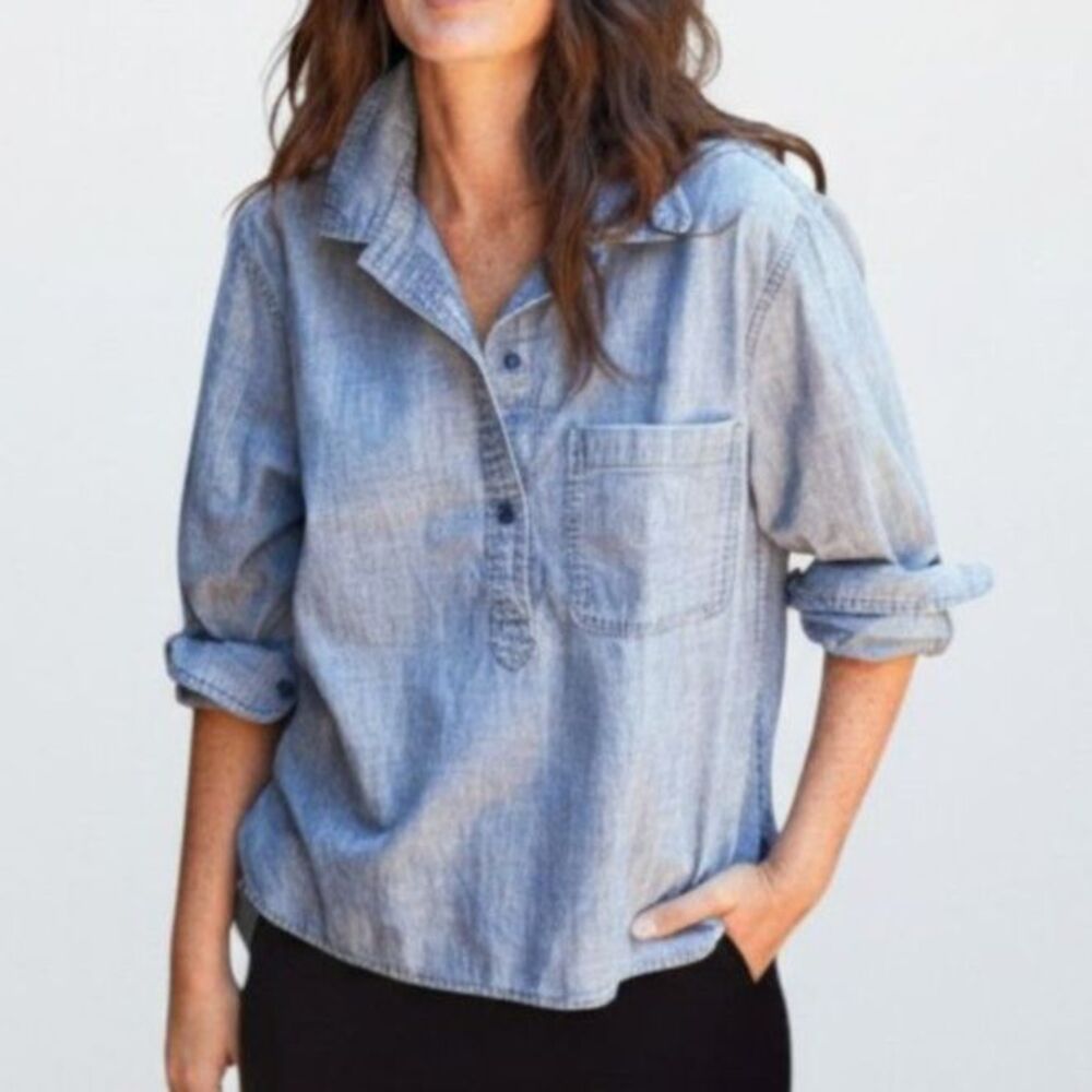OUTERKNOWN Lunar Blue Chambray Popover Shirt, NEW! Size XL